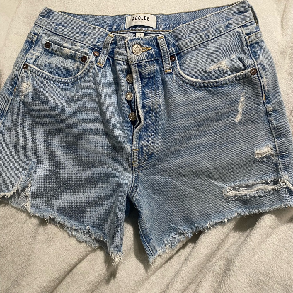 Agolde Women's Frayed Hem Jean Shorts - Light Blue